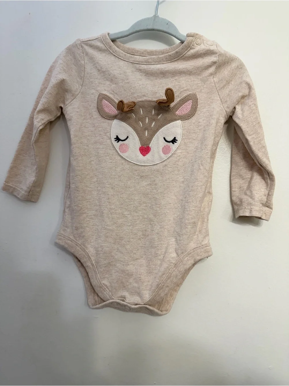 Garanimals Beige Long-Sleeve Deer Appliqué One-Piece